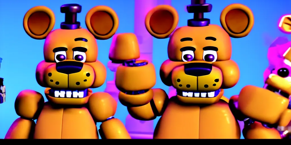 Prompt: fnaf five nights at freddy's gameplay screenshot mukbang