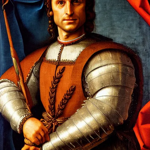 Prompt: Emmanuel Macron portrait in Renaissance armor, detailed, cinematic light, art by Leonardo da Vinci