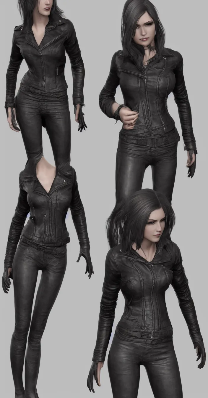 Image similar to a woman in a leather jacket posing for a picture, concept art by senior character artist, cgsociety, shock art, androgynous, daz3d, full body