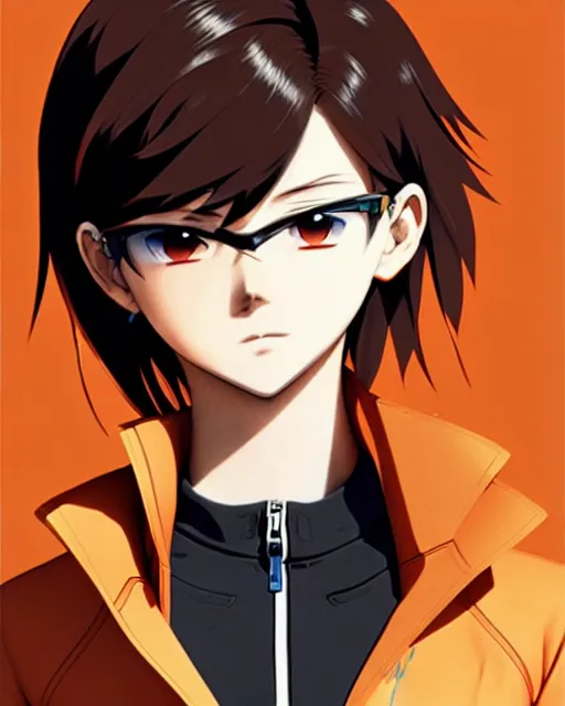 Image similar to Anime as Tracer Overwatch wearing brown leather coat; in orange-tinted snowboard mask || cute-fine-face, pretty face, realistic shaded Perfect face, fine details. Anime. realistic shaded lighting poster by Ilya Kuvshinov katsuhiro otomo ghost-in-the-shell, magali villeneuve, artgerm, Jeremy Lipkin and Michael Garmash and Rob Rey as Overwatch Tracer cute smile