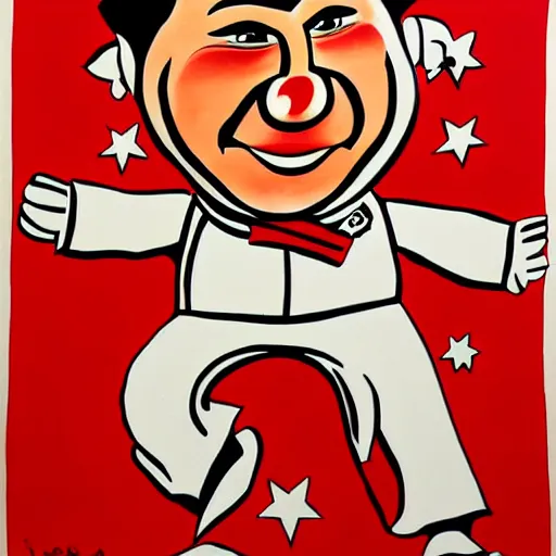 Prompt: communist clown, mao, propaganda art style painting