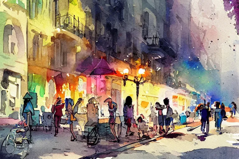 Image similar to street summer watercolor light color on artstation