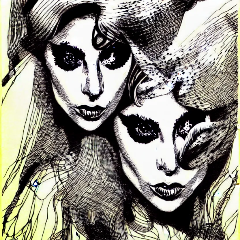 Image similar to portrait of lady gaga in the style of marc silvestri pen and ink drawing, high detail