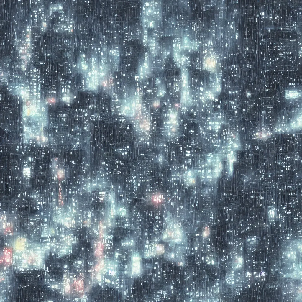 Image similar to beautiful raining anime cityscape, tall buildings and grey fog, trending on pixiv