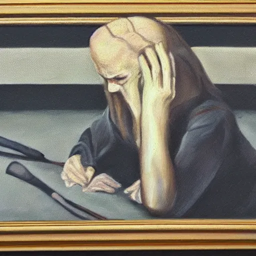 Image similar to A Python programmer's despair, oil on canvas, 1973