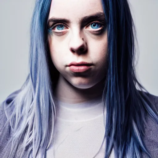 Image similar to Adult Billie Eilish modeling, Canon EOS R3, f/1.4, ISO 200, 1/160s, 8K, RAW, unedited, symmetrical balance, in-frame