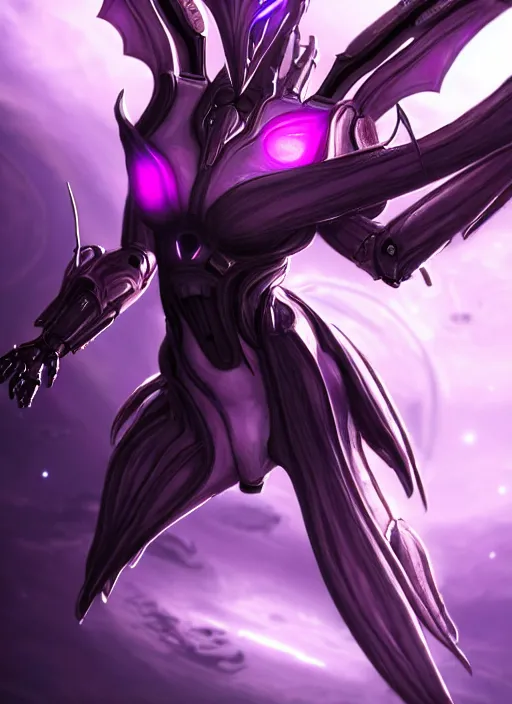 Image similar to cinematic close shot, galactic sized goddess, proportional stunning beautiful hot female warframe, sleek mecha female dragon head, metal ears, led purple eyes, smooth fuschia skin, smooth silver armor, floating in space, holding a galaxy, epic proportions, epic size, epic scale, furry art, dragon art, giantess art, warframe fanart, furaffinity, octane