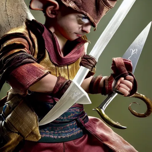 Image similar to a young teifling smiting their enemies with a sword, action shot, f 2. 8