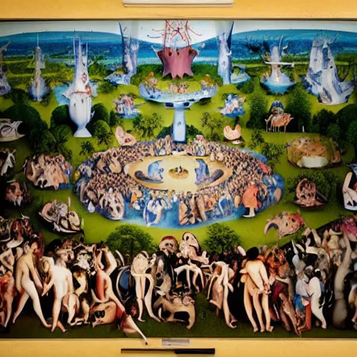 Image similar to a photorealistic version by david lachapelle of a bosch garden of earthly delights