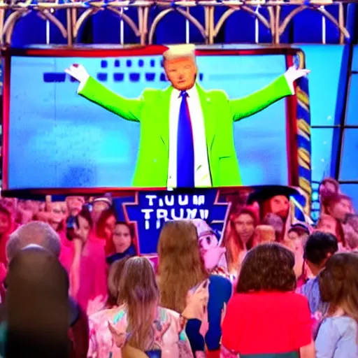 Image similar to donald trump making a speech while being slimed on nickelodeon kids choice awards, green slime, photography, cinematic shot,