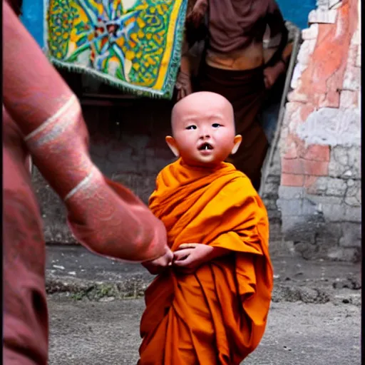 Prompt: self immolating baby monk