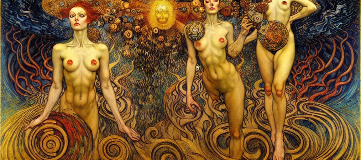 Image similar to Divine Chaos Engine by Karol Bak, Jean Delville, William Blake, Gustav Klimt, and Vincent Van Gogh, symbolist, visionary