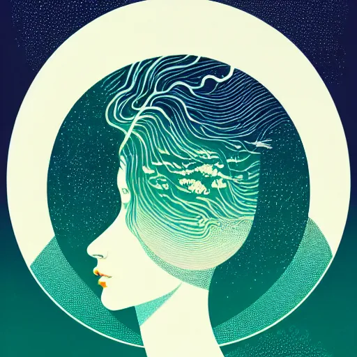 Image similar to a wandering mind, logo without text, simple white background victo ngai, kilian eng