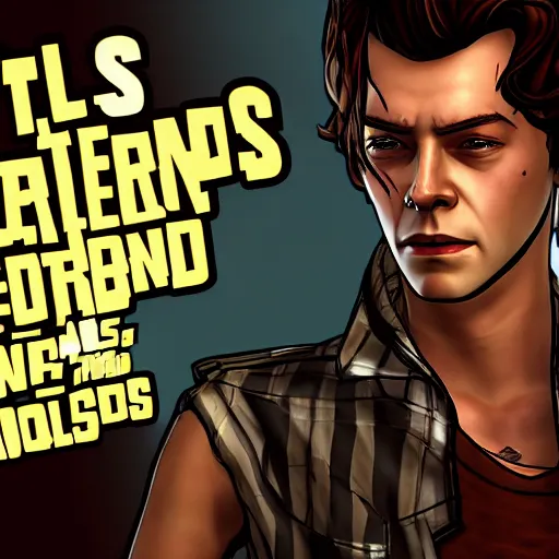 Image similar to harry styles portrait, borderlands, tales from the borderlands, the wolf among us, comic, cinematic lighting, studio quality, 8 k