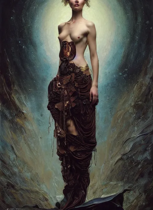 Prompt: highly detailed oil painting | very intricate | cinematic lighting | award - winning | shamanic technician fashion by alexander mcqueen | by roberto ferri, by tom bagshaw, by j. c. leyendecker and klimt, american romanticism, by austin osman spare, artstation, cgsociety, official art, octane