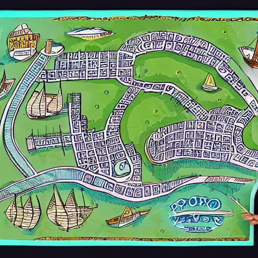 Image similar to hand drawn port city map, ancient