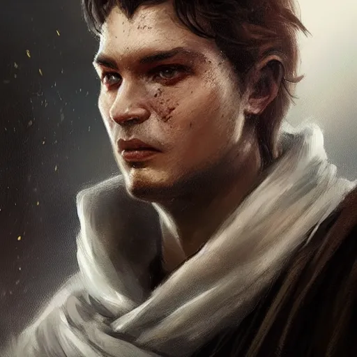 Prompt: portrait of a man by greg rutkowski, young jedi kinght kyp durron from star wars expanded universe, he is about 3 0 years old, highly detailed portrait, digital painting, artstation, concept art, smooth, sharp foccus ilustration, artstation hq