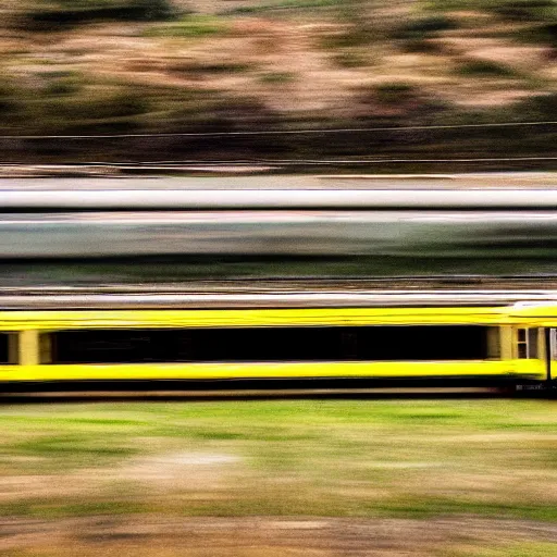 Prompt: train with 4 cars, full frame, eerie