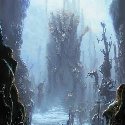 Image similar to halls of the goblin King, Darrell K Sweet, artstation, concept art, digital art