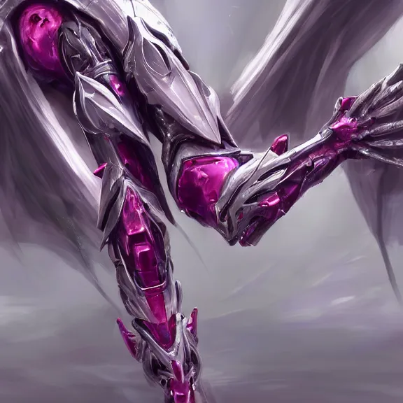 Image similar to very close up foot pov shot, hyperdetailed elegant beautiful stunning anthropomorphic mecha female dragon, laying elegantly, showing detailed dragon paws to camera, sharp claws close up, soft pads, sharp silver armor, fuchsia skin, anthro dragon art, warframe destiny fanart, furry paws furry, furaffinity, deviantart, octane, ekasportal