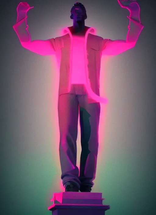 Image similar to statue of the uberchad, beeple, vaporwave, retrowave, tonal separation, black background, neon, black, glitch, strong contrast, pinterest, trending on artstation