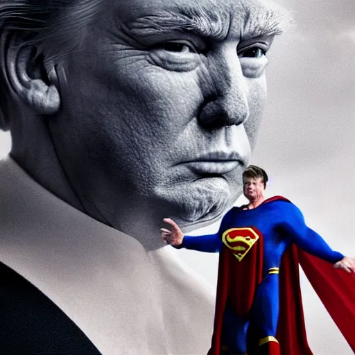 Image similar to donald trump as superman, detailed portrait, film still, realism, 4 k photography, art by greg rutkowski, artistic