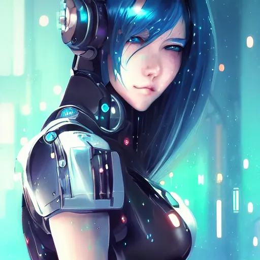 Prompt: beautiful cyborg girl!!!, rainfall!!, water refractions!!, black long hair!, colorful reflective eyes, full round face!, biomechanical details, digital cyberpunk anime!! art, full body!!!, mid - shot, reflections, wlop, ilya kuvshinov, artgerm