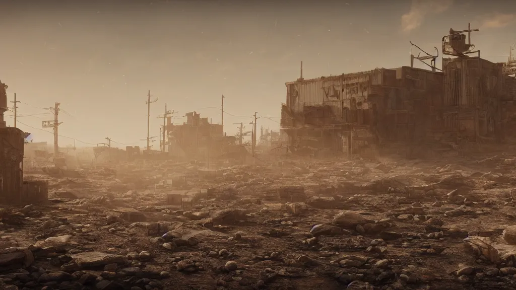 Image similar to post apocalyptic wasteland, octane render, 8k