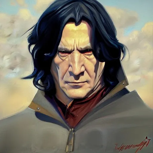 Image similar to greg manchess portrait painting of partially armored severus snape as overwatch character, medium shot, asymmetrical, profile picture, organic painting, sunny day, matte painting, bold shapes, hard edges, street art, trending on artstation, by huang guangjian and gil elvgren and sachin teng