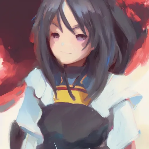 Image similar to megumin from konosuba, closeup portrait art by greg rutkowski