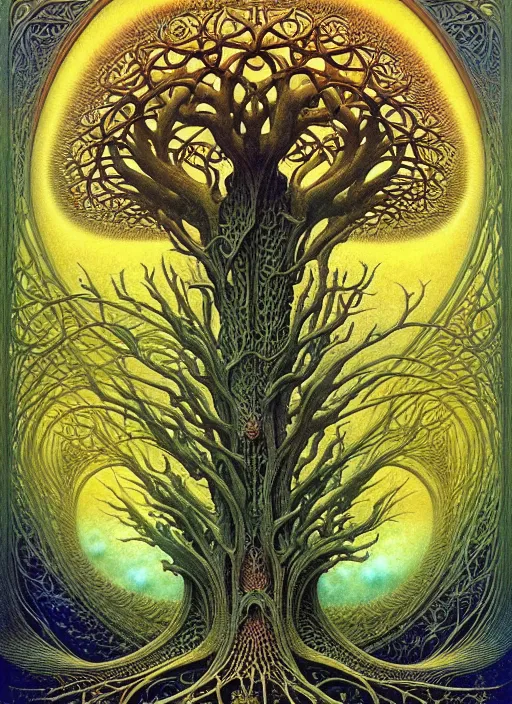 Image similar to tree of life by roger dean and andrew ferez, art forms of nature by ernst haeckel, divine chaos engine, symbolist, visionary, art nouveau, botanical fractal structures, organic, detailed, realistic, surreality