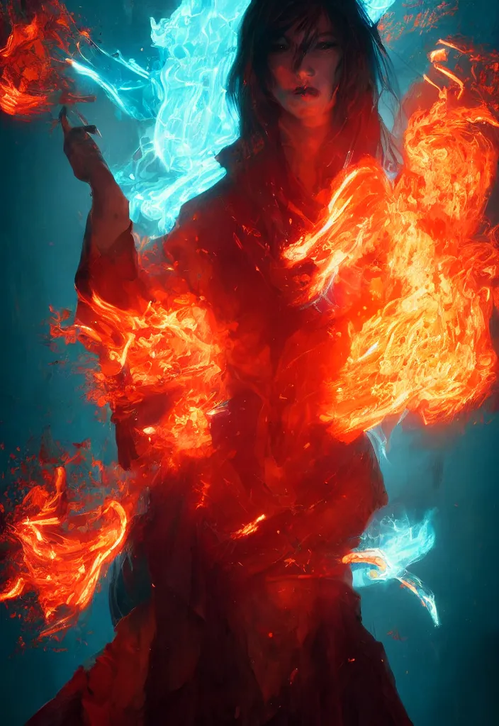 Image similar to a fancy portrait of a very mad mage covered in coloured flames by greg rutkowski, sung choi, mitchell mohrhauser, maciej kuciara, johnson ting, maxim verehin, peter konig, 8 k photorealistic, cinematic lighting, hd, high details,