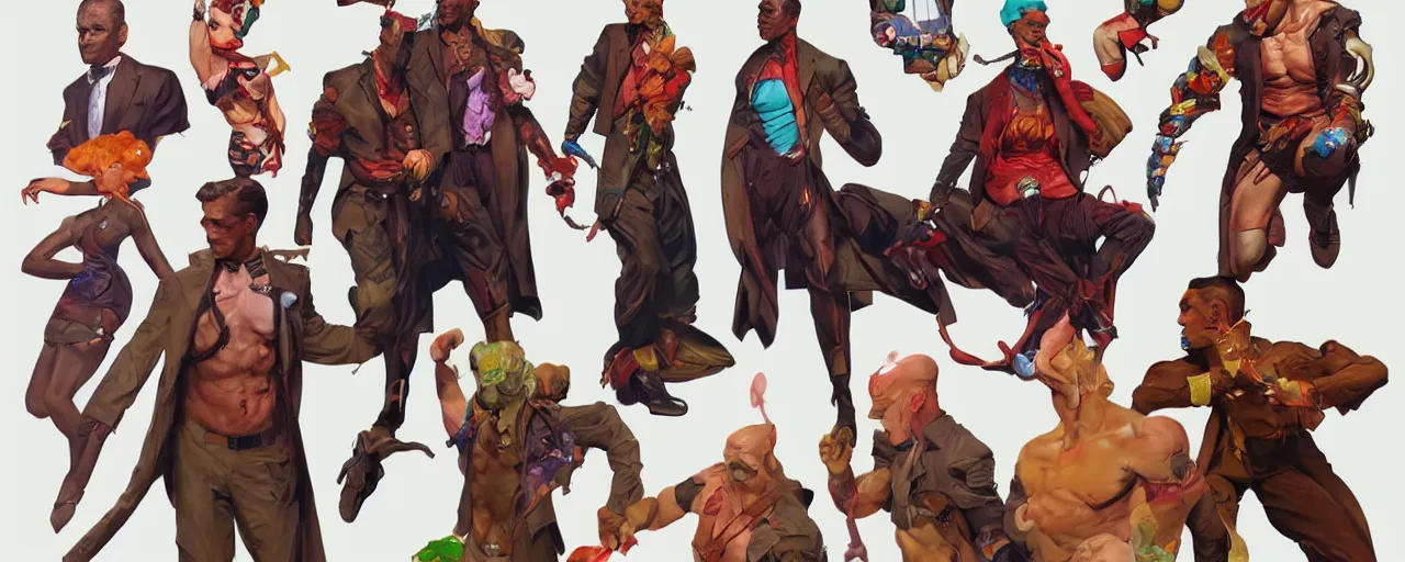 Prompt: colorful! character design, reference sheet, gentleman, concept art, photorealistic, hyperdetailed, 3 d rendering!, art by leyendecker! and frazetta, white background