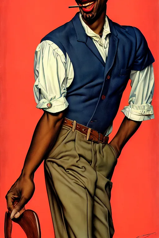 Image similar to tarik luqmaan trotter portrait by gil elvgren and norman rockwell and rob gonsalves and hajime sorayama, hyperrealistic, high detail, ultra detailed, highly detailed face, ruffled fabric