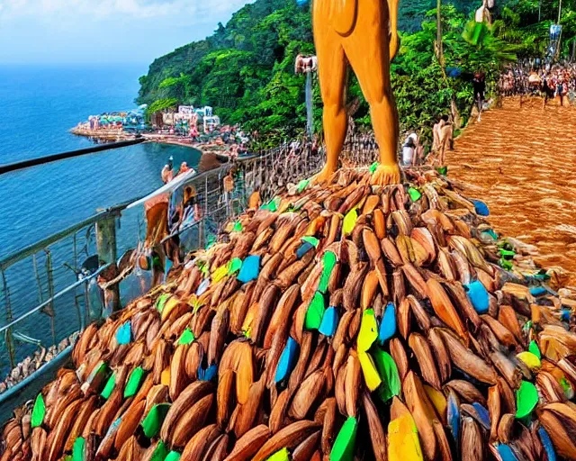 Prompt: corcovado rio de janeiro made of coconuts, colorful epic composition, land full of coconuts, pixar dreamy