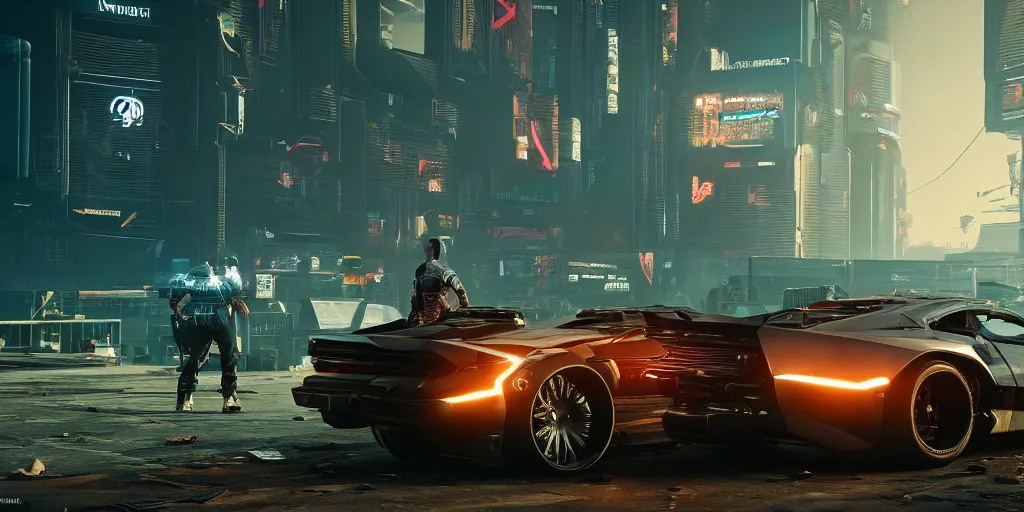 Prompt: a cyberpunk 2 0 7 7 game a car design in empty room, car design, vehicle, car photography, 4 k