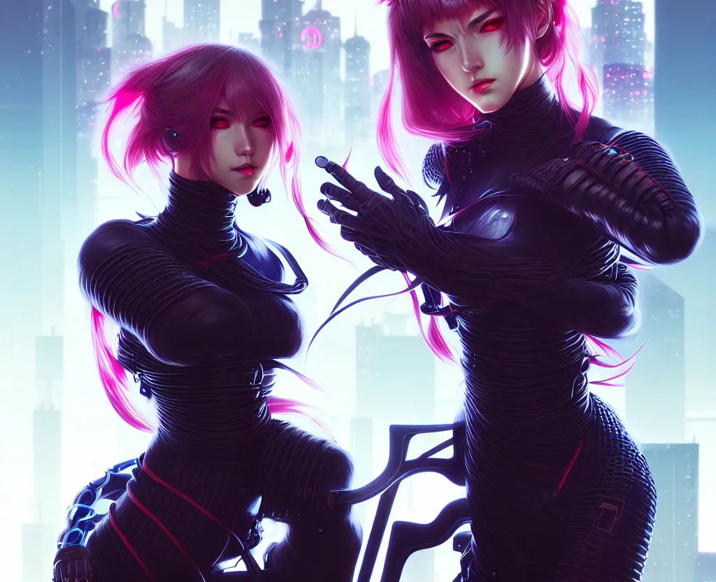 Prompt: portrait futuristic ninja gaiden girl, at future neon light rooftop, ssci - fi and fantasy, intricate and very very beautiful and elegant, highly detailed, digital painting, artstation, concept art, smooth and sharp focus, illustration, art by tan zi and ayanamikodon and alphonse mucha and wlop