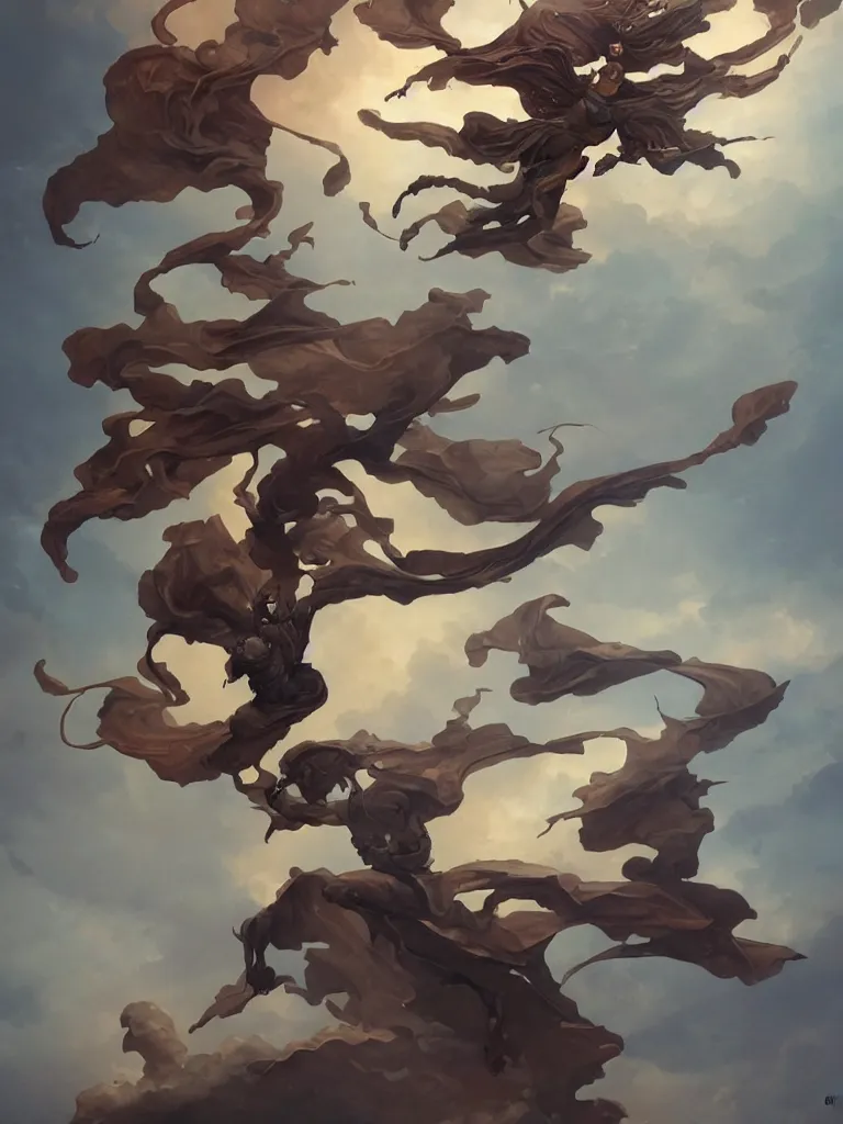 Image similar to a bronze statue of a dynamic flying character by peter mohrbacher