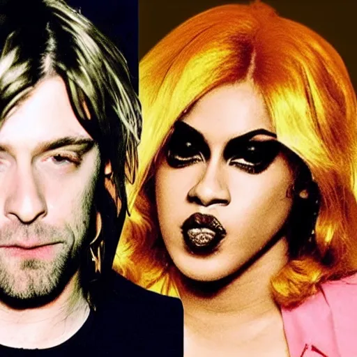 Image similar to kurt cobain fighting with cardi b badly horrific violent