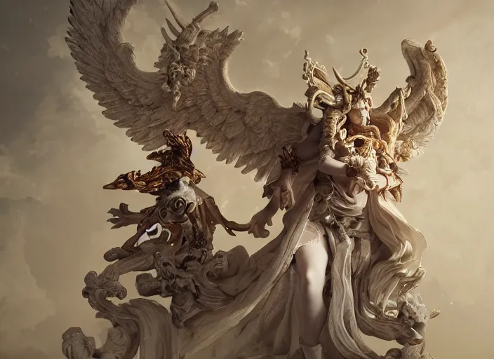 Image similar to high intricate porcelain baroque angelic priest fighting the hell demon, maria panfilova, andrea savchenko, mike kime, ludovic plouffe, qi sheng luo, oliver cook, trending on artstation