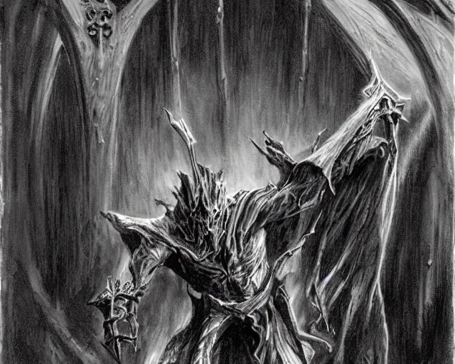 Image similar to nazgul, concept art by mike ploog, greyscale,