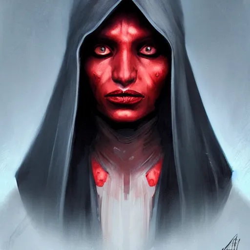 Image similar to portrait of a woman by greg rutkowski, young sith knight darth talon, red and black skin, star wars expanded universe, wearing black robes, she is about 2 0 years old, highly detailed portrait, digital painting, artstation, concept art, smooth, sharp foccus ilustration, artstation hq