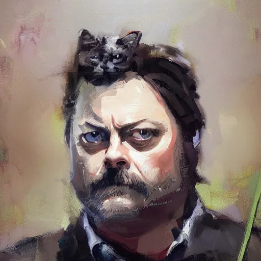 Prompt: nick offerman as a cat, jeremy mann painting