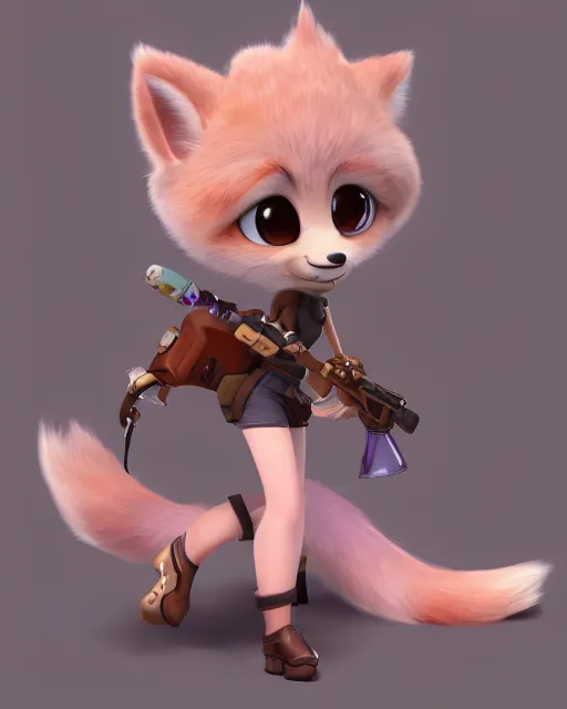 Image similar to female furry mini cute style, highly detailed, rendered, ray - tracing, cgi animated, 3 d demo reel avatar, style of maple story and zootopia, maple story gun girl, fox from league of legends chibi, soft shade, soft lighting