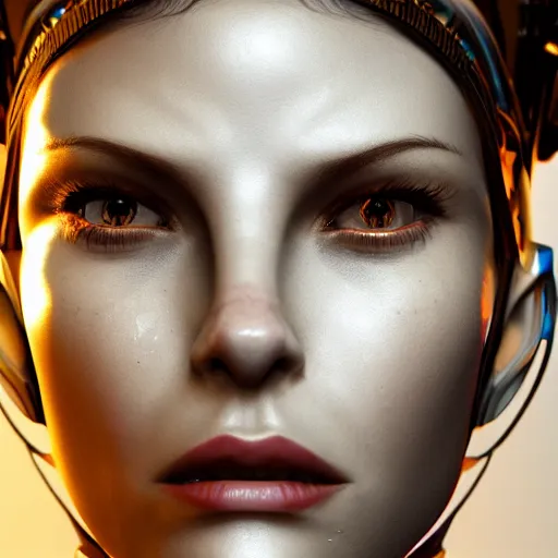 Image similar to beautiful angry cybernetic goddess, symmetrical, cinematic, hyper realism, high detail, octane render, 8k, cgsociety