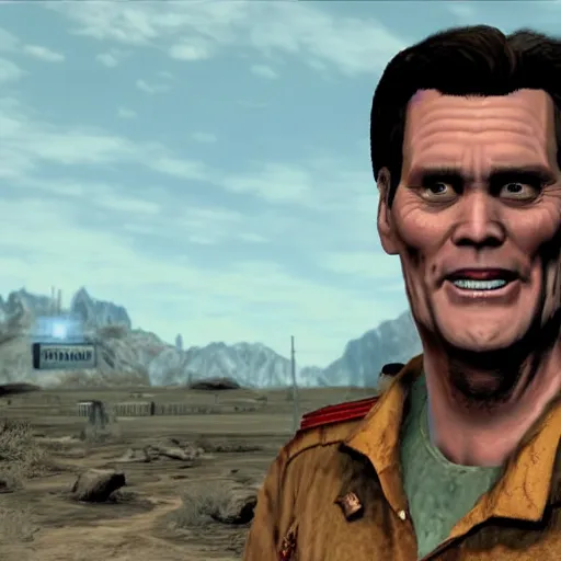 Prompt: jim carrey in the video game fallout new vegas