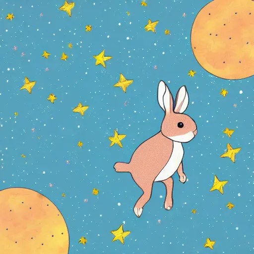 Image similar to running rabbit constellation, galaxy background, fantasy illustration