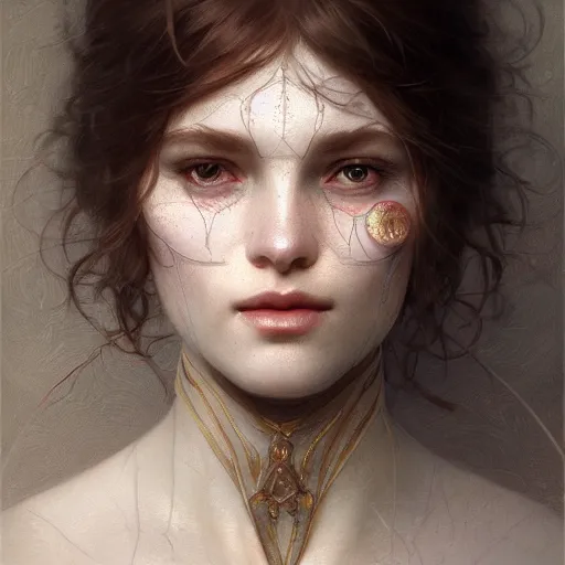 Image similar to a simple face highly detailed, dim volumetric lighting, 8k, post-processing, soft painting, trending on artstation, concept art, smooth, sharp focus, illustration,by Tom Bagshaw and Daniel Gerhartz and Albert Aublet and Lawrence Alma-Tadema and alphonse mucha