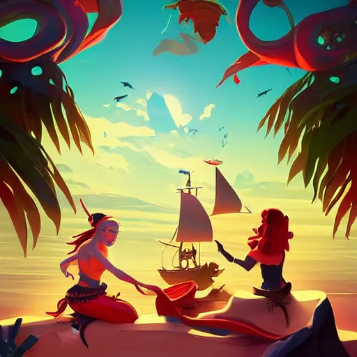 Image similar to painting mermaid treasure on sea of thieves game avatar hero smooth face median photoshop filter cutout vector, behance hd by jesper ejsing, by rhads, makoto shinkai and lois van baarle, ilya kuvshinov, rossdraws global illumination