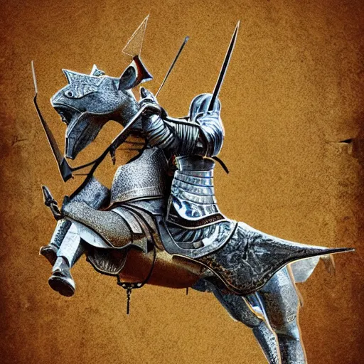 Prompt: 3D illustration of a medieval knight riding on a wolf. By Aleksandra Kaczynska